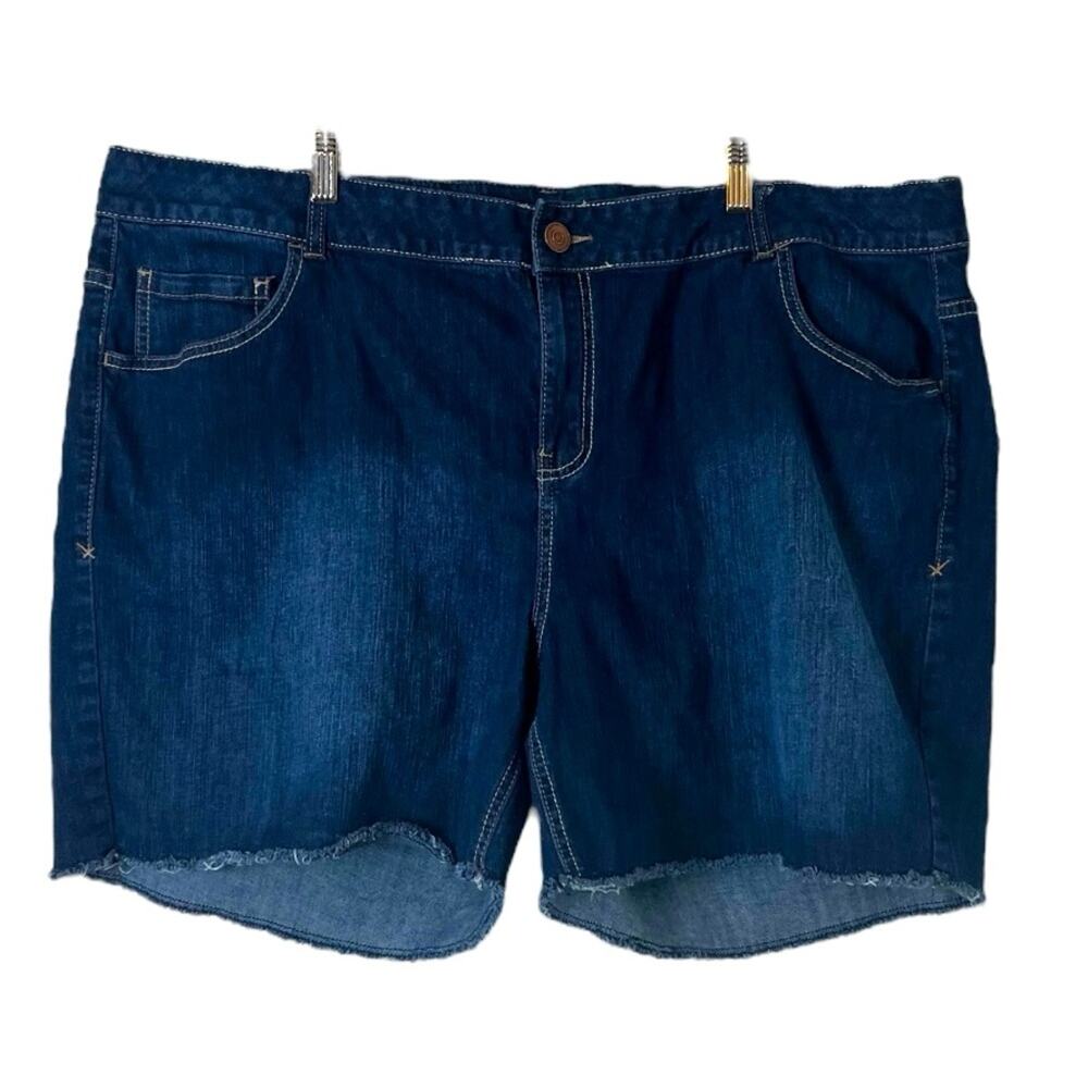 Lane Bryant Jean Shorts Cut Off Raw Hem Dark Wash Mid Rise Women’s Size 26